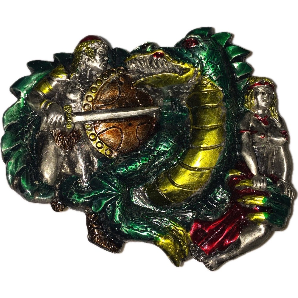 "1984 Great American Buckle Co Dragon Slayer Belt Buckle H1421 Vintage Western"